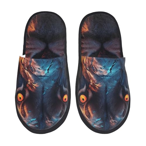 Kuilepa Forest Cool Lion Print Damen Hausschuhe Fuzzy Slip On Indoor Outdoor Winter Haus Hausschuhe, Schwarz, 6-8.5 Women/6-8 Men von Kuilepa