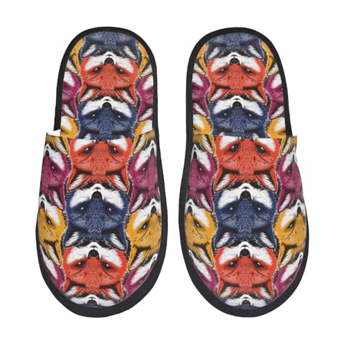 Kuilepa Fox Face Print Damen Hausschuhe Fuzzy Slip On Indoor Outdoor Winter Haus Hausschuhe, Schwarz, 6-8.5 Women/6-8 Men von Kuilepa