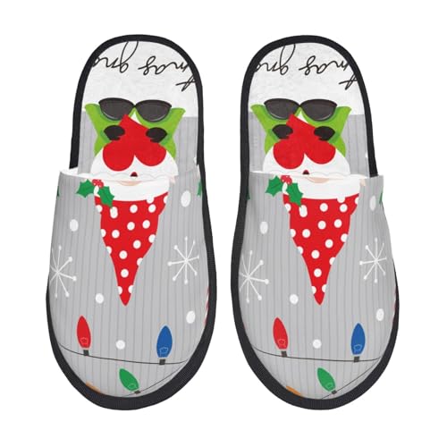 Kuilepa Frohe Weihnachten Zwerg 1 Print Damen flauschige Schlupfschuhe Indoor Outdoor Winter Hausschuhe, Schwarz, 6-8.5 Women/6-8 Men von Kuilepa