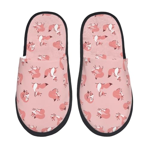 Kuilepa Fuchs-Print Damen-Hausschuhe, flauschig, für drinnen und draußen, Schwarz, 6-8.5 Women/6-8 Men von Kuilepa
