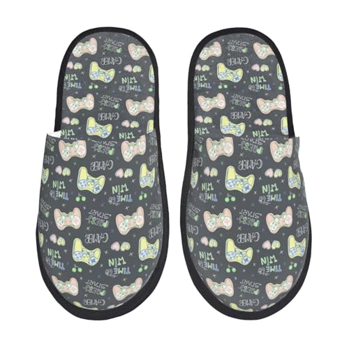 Kuilepa Gamers Print Damen-Hausschuhe, flauschig, für drinnen und draußen, Winter, Schwarz, 6-8.5 Women/6-8 Men von Kuilepa