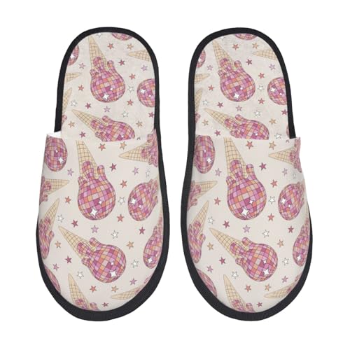Kuilepa Glitzernder Eiscreme-Druck für Damen, flauschige Slipper, für drinnen und draußen, Winterhausschuhe, Schwarz, 6-8.5 Women/6-8 Men von Kuilepa