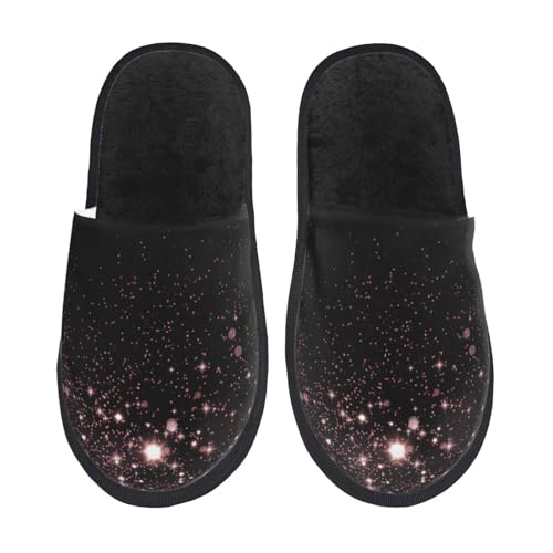 Kuilepa Glitzernder Nachthimmel-Druck für Damen, flauschige Slipper, für drinnen und draußen, Winterhausschuhe, Schwarz, 6-8.5 Women/6-8 Men von Kuilepa