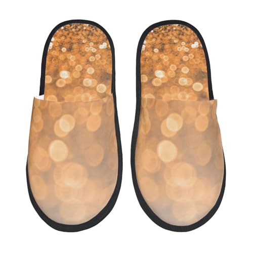 Kuilepa Glitzernder orangefarbener und schwarzer Druck, flauschige Hausschuhe für drinnen und draußen, für den Winter, Schwarz, 6-8.5 Women/6-8 Men von Kuilepa