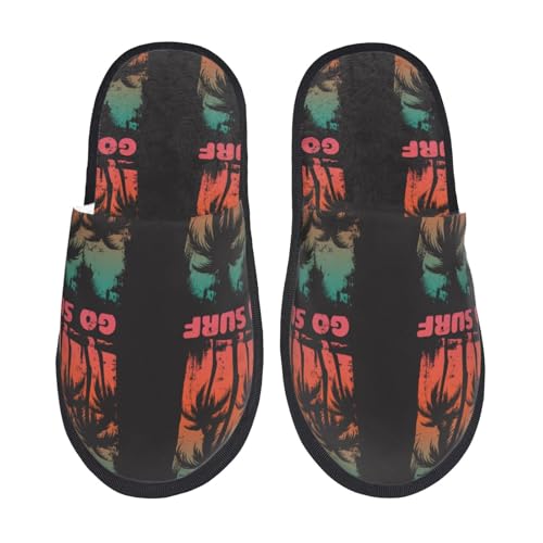 Kuilepa Go Surfer Damen Hausschuhe, flauschig, Slipper, für drinnen und draußen, Winterhausschuhe, Schwarz, 6-8.5 Women/6-8 Men von Kuilepa