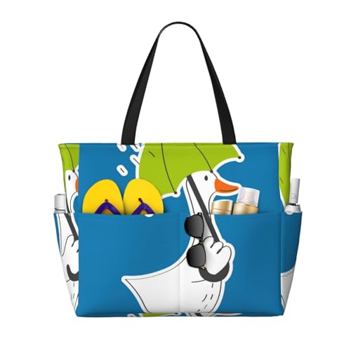 Kuilepa Goose Holding An Umbrella Print Beach Pool Taschen Tote Für Damen Große Gym Tote Carry On Bag Für Wochenendreisen Wasserdicht von Kuilepa