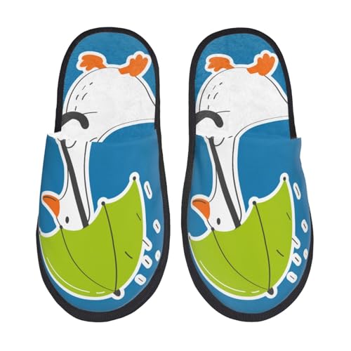 Kuilepa Goose Holding An Umbrella Print Damen Hausschuhe Fuzzy Slip On Indoor Outdoor Winter Haus Hausschuhe, Schwarz, 6-8.5 Women/6-8 Men von Kuilepa