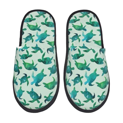 Kuilepa Green Sea Turtle Print Damen Hausschuhe Fuzzy Slip On Indoor Outdoor Winter Haus Hausschuhe, Schwarz, 6-8.5 Women/6-8 Men von Kuilepa