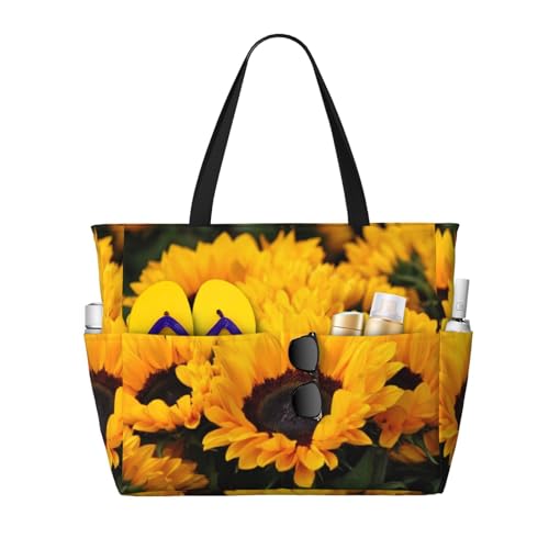Kuilepa Große Sporttasche für Damen, Motiv: Blumenstrauch, Sonnenblumen-Druck, Strandtasche, Pool-Tasche, Tragetasche für Wochenendreisen, wasserdicht von Kuilepa