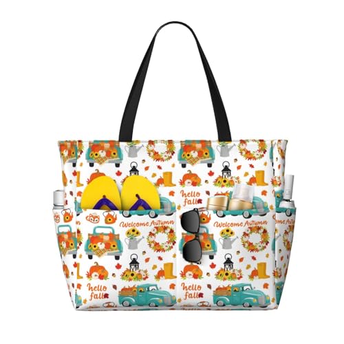 Kuilepa Große Sporttasche für Damen, Motiv: Herbst-Kürbisse und Sonnenblumen, für den Strand, Pool, Tragetasche für Wochenendreisen, wasserdicht von Kuilepa