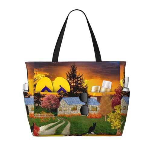 Kuilepa Große Sporttasche für Damen, Motiv: Herbstdorf, Landschaft, bedruckt, für Wochenendreisen, wasserdicht von Kuilepa