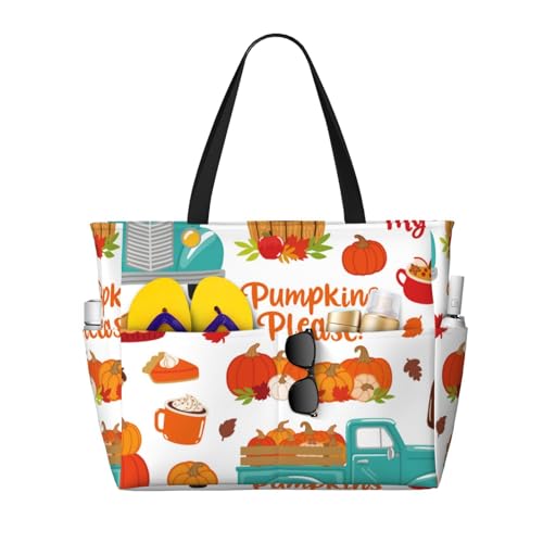Kuilepa Große Sporttasche für Damen, Motiv: Herbstkürbisse, für Strand, Pool, Handgepäcktasche für Wochenendreisen, wasserdicht, Schwarz, Einheitsgröße von Kuilepa