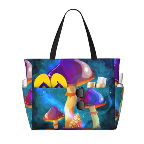 Kuilepa Große Sporttasche für Damen, Motiv: Zauberpilze, Glühwürmchen-Aufdruck, Strandtasche, Pool-Tasche, Tragetasche für Wochenendreisen, wasserdicht von Kuilepa