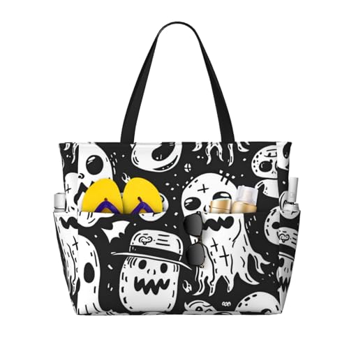 Kuilepa Große Sporttasche für Damen, Motiv: gruselige Geister, für Strand, Pool, wasserdicht, Schwarz / Weiß von Kuilepa