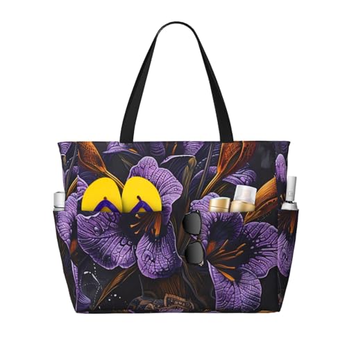 Kuilepa Große Sporttasche für Damen, mit Blumenvasen-Druck, für Strand, Pool, wasserdicht, Violett von Kuilepa