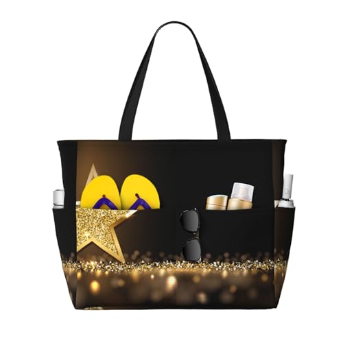 Kuilepa Große Sporttasche für Damen, mit glitzernden Sternen, für den Strand, Pool, wasserdicht, goldfarben von Kuilepa