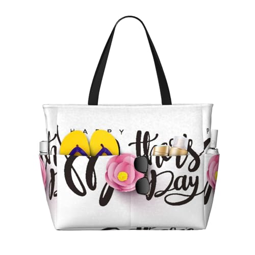 Kuilepa Große Sporttasche mit Aufdruck "Happy Mother's Day" (3) für Damen, Strandtasche, Tragetasche für Wochenendreisen, wasserdicht, Schwarz, Einheitsgröße von Kuilepa