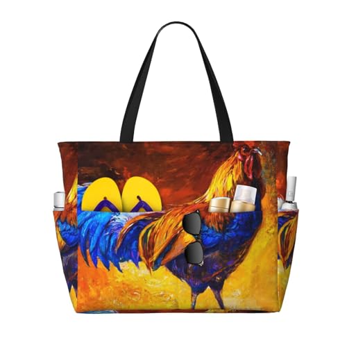 Kuilepa Große Sporttasche mit Hahn-Aufdruck, für Damen, für Wochenendreisen, wasserdicht, Schwarz, Einheitsgröße von Kuilepa