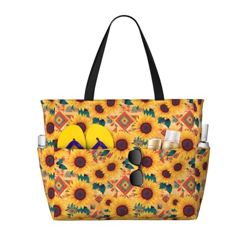 Kuilepa Große Sporttasche mit Sonnenblumen-Aufdruck, für Damen, Strand-/Pool-Tasche, Tragetasche für Wochenendreisen, wasserdicht von Kuilepa