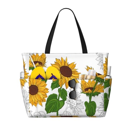 Kuilepa Große Sporttasche mit Sonnenblumen- und Skizzenaufdruck, Strand-/Pool-Tasche für Damen, große Sporttasche, Handgepäcktasche für Wochenendreisen, wasserdicht von Kuilepa