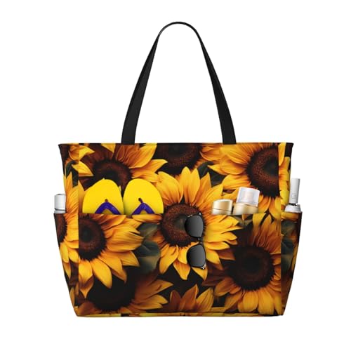 Kuilepa Große Sporttasche mit Sonnenblumenblüten-Aufdruck, für Damen, für Wochenendreisen, wasserdicht von Kuilepa