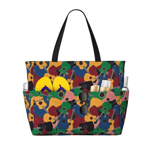 Kuilepa Große Sporttasche mit buntem Gitarren-Aufdruck, für Damen, für Wochenendreisen, wasserdicht von Kuilepa