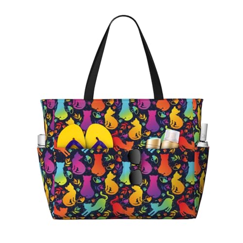 Kuilepa Große Sporttasche mit buntem Katzendruck, für Damen, für Wochenendreisen, wasserdicht, Schwarz, Einheitsgröße von Kuilepa