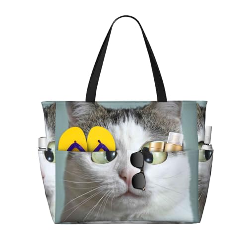 Kuilepa Große Sporttasche mit lustigem Katzendruck, für Damen, für Wochenendreisen, wasserdicht, Schwarz, Einheitsgröße von Kuilepa