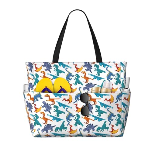 Kuilepa Große Tragetasche für Damen, Motiv: Dinosaurier-Druck, Strandtasche, Tragetasche für Wochenendreisen, wasserdicht von Kuilepa