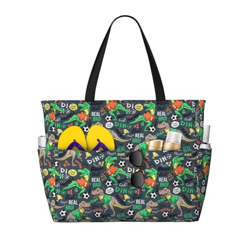 Kuilepa Große Tragetasche für Damen, Motiv: Dinosaurier-Spiel, Fußball, Strand, Pool, Tragetasche, Tragetasche für Wochenendreisen, wasserdicht von Kuilepa