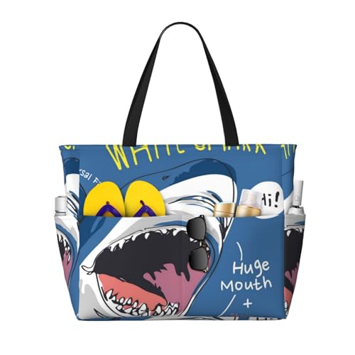 Kuilepa Große Tragetasche für Damen mit weißem Hai-Aufdruck, für Damen, große Sporttasche, Handgepäcktasche für Wochenendreisen, wasserdicht von Kuilepa