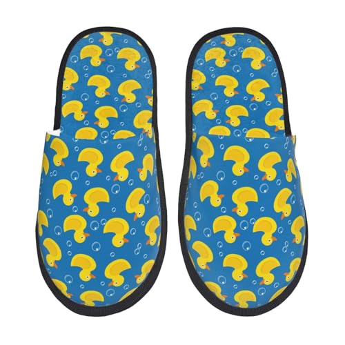 Kuilepa Gummi-Enten-Druck, flauschige Hausschuhe für drinnen und draußen, für den Winter, Schwarz, 6-8.5 Women/6-8 Men von Kuilepa