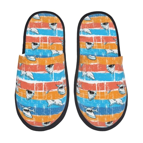 Kuilepa Haifisch-On-Linien-Druck, flauschiger Slipper, für drinnen und draußen, Winterhausschuhe, Schwarz, 6-8.5 Women/6-8 Men von Kuilepa
