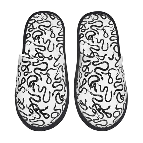 Kuilepa Handgezeichneter Schlangen-Print für Damen, flauschig, Slipper, für drinnen und draußen, Winterhausschuhe, Schwarz, 6-8.5 Women/6-8 Men von Kuilepa