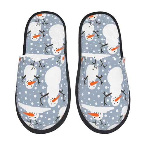 Kuilepa Happy Snowmen Damen Hausschuhe mit Schneefall-Aufdruck, flauschig, für drinnen und draußen von Kuilepa