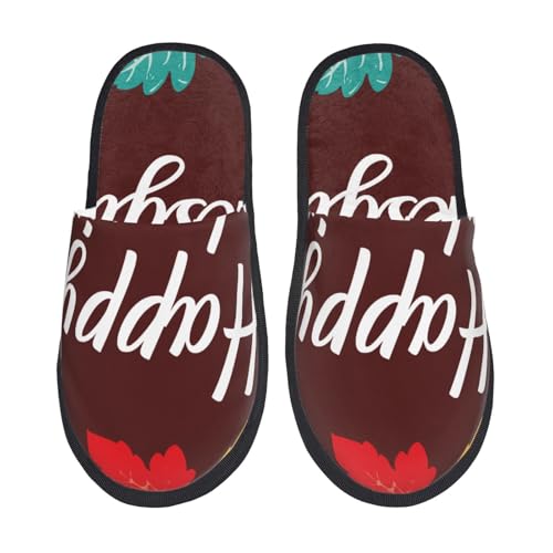 Kuilepa Happy Thanksgiving Print Damen Hausschuhe flauschige Schlupfschuhe für drinnen und draußen, Schwarz, 6-8.5 Women/6-8 Men von Kuilepa