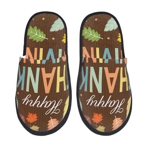 Kuilepa Happy Thanksgiving mit Zwergen-Aufdruck, flauschige Slipper, für drinnen und draußen, Winterhausschuhe, Schwarz, 6-8.5 Women/6-8 Men von Kuilepa