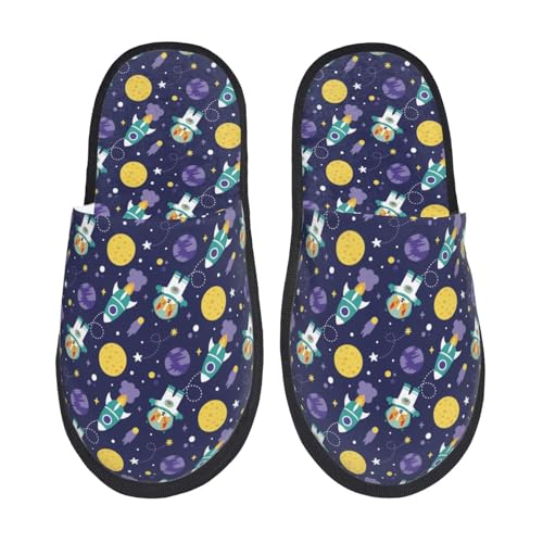 Kuilepa Hausschuhe für Damen, Astronauten-Corgi-Druck, flauschig, für drinnen und draußen, Winter, Schwarz, 6-8.5 Women/6-8 Men von Kuilepa