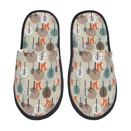 Kuilepa Hausschuhe für Damen, Eichhörnchen und Bäume, flauschig, für drinnen und draußen, Winterhausschuhe, Schwarz, 6-8.5 Women/6-8 Men von Kuilepa