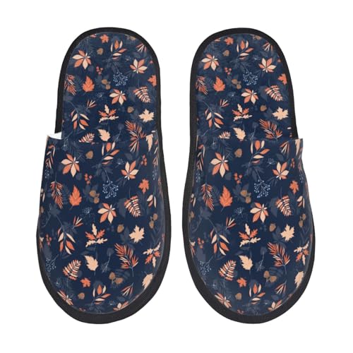 Kuilepa Hausschuhe für Damen, Herbstblätter mit blauem Aufdruck, flauschig, für drinnen und draußen, Winter, Schwarz, 6-8.5 Women/6-8 Men von Kuilepa
