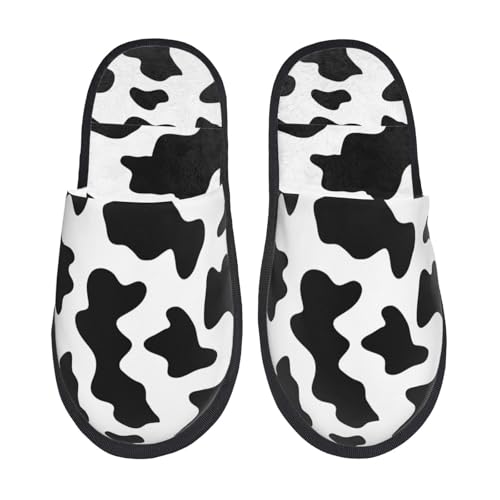 Kuilepa Hausschuhe für Damen, Kuh-Aufdruck, flauschig, für drinnen und draußen, Winter, Schwarz, 6-8.5 Women/6-8 Men von Kuilepa