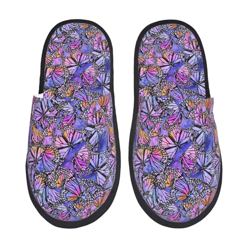 Kuilepa Hausschuhe für Damen, Motiv: Aquarell-Schmetterlinge, flauschig, zum Reinschlüpfen, für drinnen und draußen, Winter, Schwarz, 6-8.5 Women/6-8 Men von Kuilepa