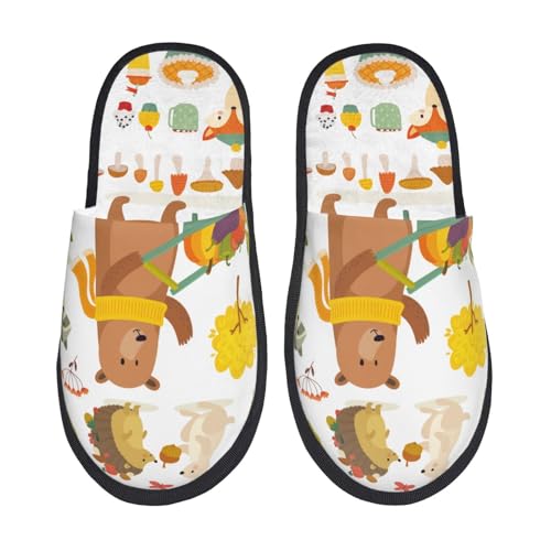 Kuilepa Hausschuhe für Damen, Motiv: Herbstwald, Tiere, flauschig, für drinnen und draußen, Schwarz, 6-8.5 Women/6-8 Men von Kuilepa
