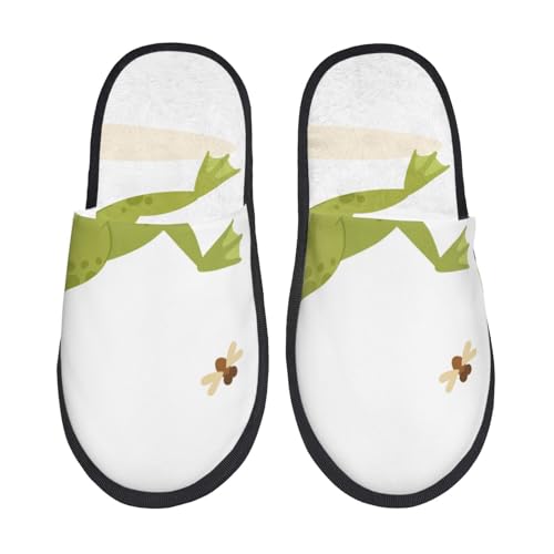 Kuilepa Hausschuhe für Damen, Motiv: Jagd, Frosch, flauschig, für drinnen und draußen, Schwarz, 6-8.5 Women/6-8 Men von Kuilepa