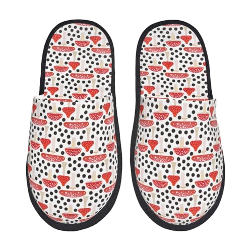 Kuilepa Hausschuhe für Damen, Motiv: Waldpilze, flauschig, zum Reinschlüpfen, für drinnen und draußen, Winter, Schwarz, 6-8.5 Women/6-8 Men von Kuilepa