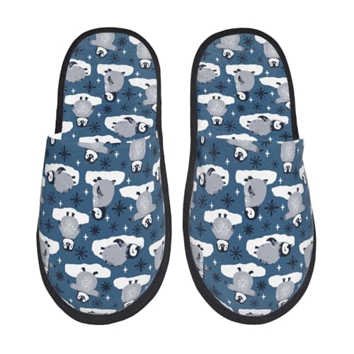 Kuilepa Hausschuhe für Damen, Pinguin-Druck, flauschig, für drinnen und draußen, Winter, Schwarz, 6-8.5 Women/6-8 Men von Kuilepa