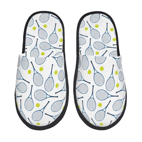 Kuilepa Hausschuhe für Damen, Tennisschläger und Bälle, flauschig, zum Reinschlüpfen, für drinnen und draußen, Winter, Schwarz, 6-8.5 Women/6-8 Men von Kuilepa