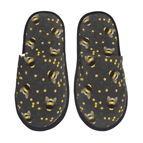 Kuilepa Hausschuhe für Damen, flauschig, für drinnen und draußen, mit Bienenmuster, Schwarz, 6-8.5 Women/6-8 Men von Kuilepa