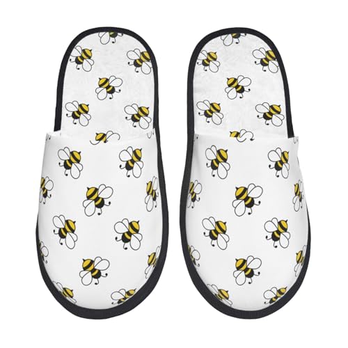 Kuilepa Hausschuhe für Damen, flauschig, für drinnen und draußen, mit Bienenmuster, Schwarz, 6-8.5 Women/6-8 Men von Kuilepa