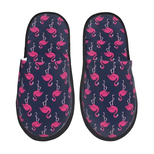 Kuilepa Hausschuhe für Damen, niedlicher Flamingo-Druck, flauschig, für drinnen und draußen, Winter, Schwarz, 6-8.5 Women/6-8 Men von Kuilepa
